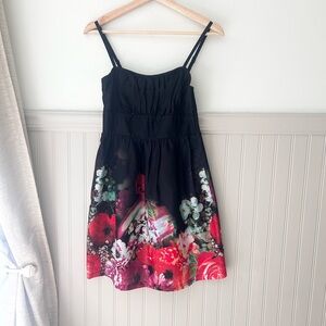 Johnny Martin Black Mini Dress with Pink Floral Design Size Small